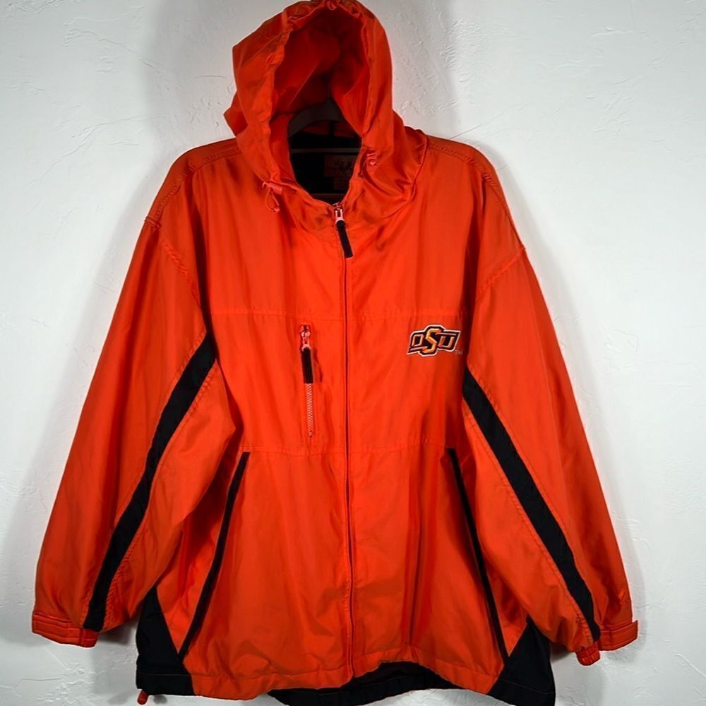 🏈🏀⚾️ Vintage OKLAHOMA STATE COWBOYS Hooded Lined Windbreaker Jacket XL - EUC‎